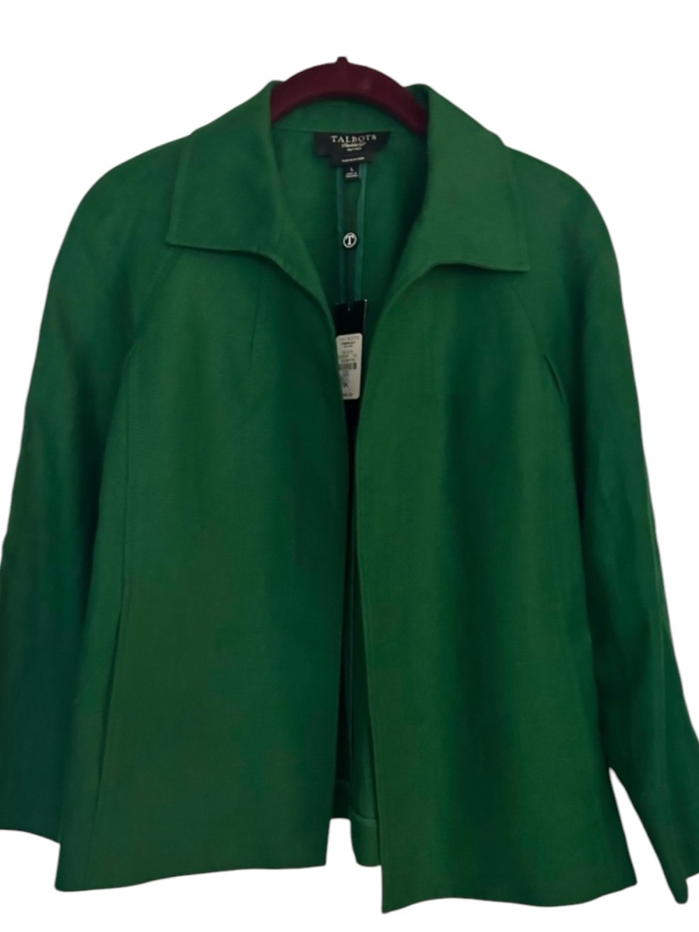 Talbots Irish Linen Emerald Green Collar Open Swing Blazer Jacket